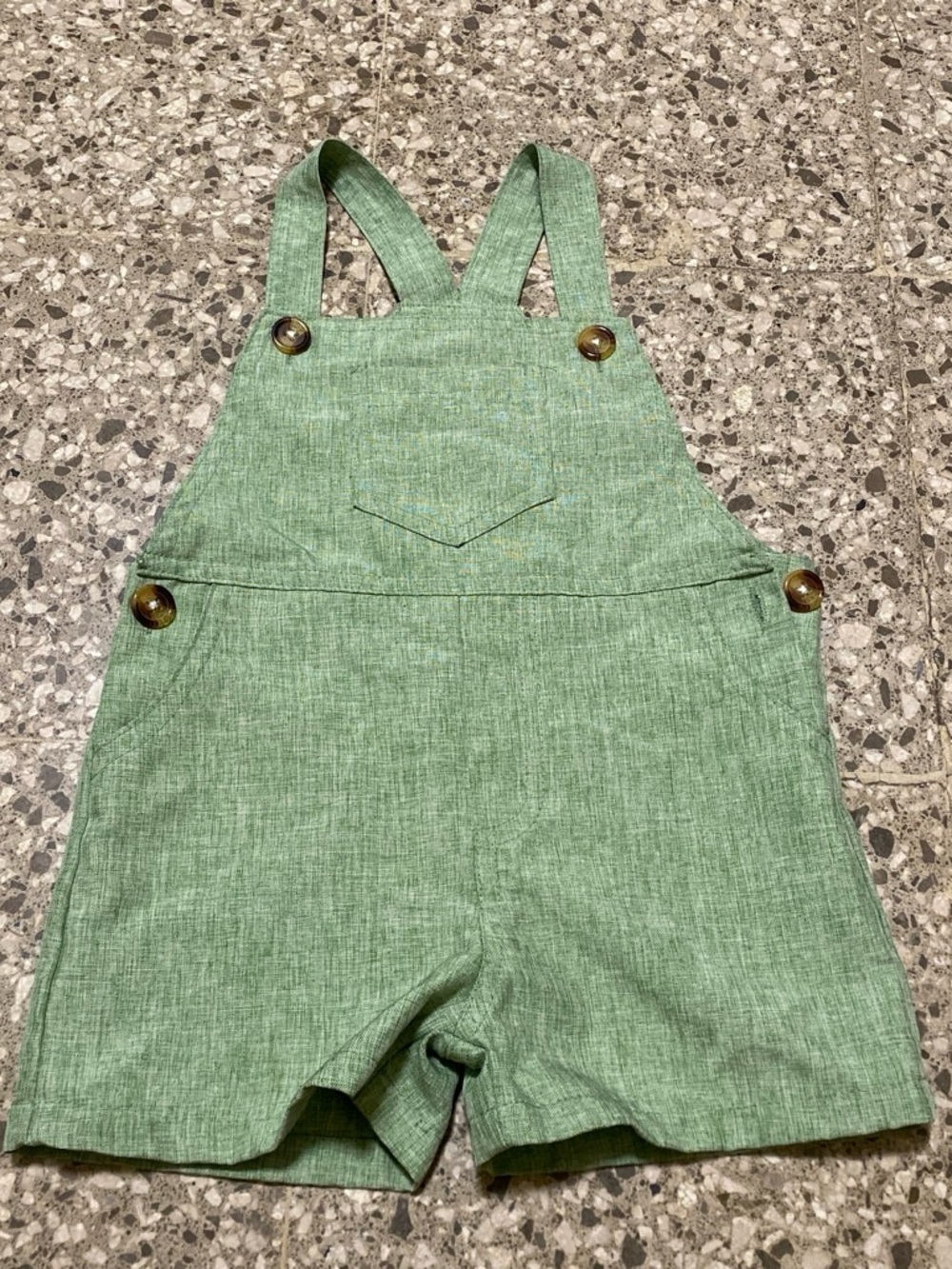 Green Kids Linen-Blend Short Overalls 12-18 months